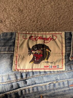 Ed Hardy Denim Jeans with Panther Patch - Blue